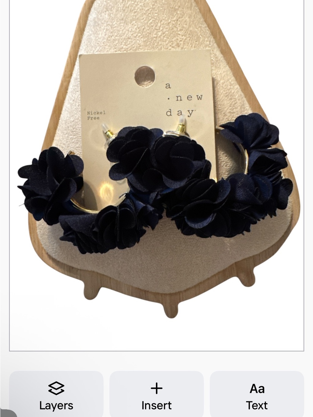 a new day Dark Blue Floral Hoop Earrings